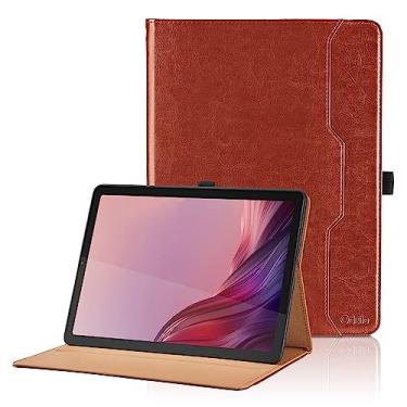 Imagem de Capa para Lenovo Tab M9 2023 de 2023 (TB-310FU) - Capa protetora de couro PU com alça de mão e bolso, marrom