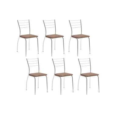 Imagem de Kit 6 Cadeiras Sala Jantar 1700 6 Un Cromada/Suede Conhaque - Carraro