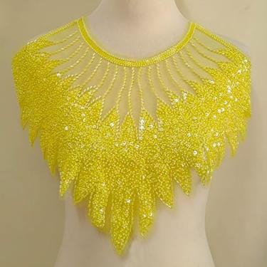 Imagem de Colarinho feito à mão com bordado na parte inferior de malha de lantejoulas de contas novo DIY colarinho frontal acessórios decorativos (cor amarela)