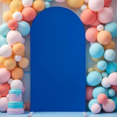 Imagem de Deisy Dee Capa de fundo de arco elástico de 2,5 m – Tecido de poliéster elástico para ajuste confortável, cortina resistente a rugas para casamentos, cabine de fotos e decoração de eventos (azul royal
