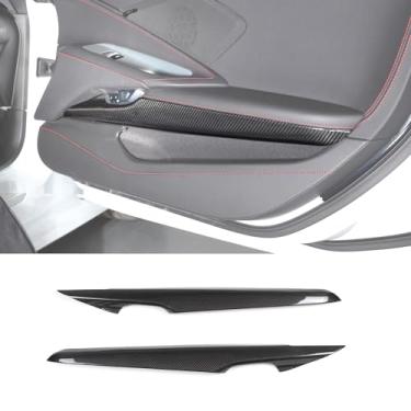 Imagem de Capa de acabamento de painel inferior de fechadura de porta de fibra de carbono real compatível com Chevrolet Corvette C8 2020-2024, acessórios de capa de decoração de painel lateral de porta interna