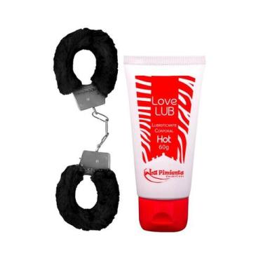 Imagem de Kit Gel Lubrificante Íntimo Esquenta Sensação de Calor e Algema com Pe