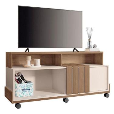 Imagem de Rack Bancada Para Sala Graci Castanho Off White – Hb Móveis