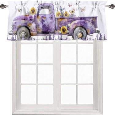 Imagem de Cortina roxa de caminhonete agrícola para janelas aquarela lavanda girassol borboleta tratamento de janela cortinas para cozinha, banheiro, quarto, café, sala de estar, 137 x 45 cm, 1 painel