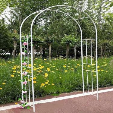 Imagem de Arco De Jardim De Metal, Suporte De Flores De Arcos De Rosas Resistentes, 5,9 Pés, 6,5 Pés, 6,8 Pés, 7,2 Pés, 7,5 Pés, 7,8 Pés, 8,2 Pés Tubular Arbosr Planta T, White, W300XH240CM