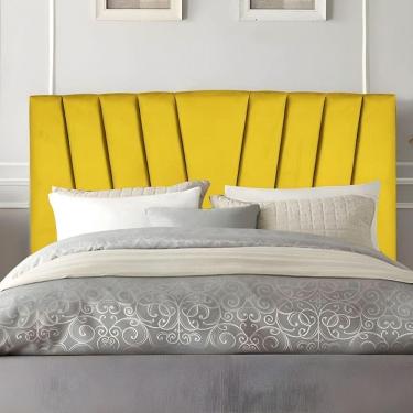 Imagem de Cabeceira Casal De Cama Estofada 140 Cm Emma Suede Amarelo