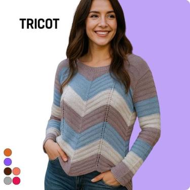 Imagem de Blusa Tricot Detalhe Zig Zag Manga Longa - Vitrine Collection, Lilás, 