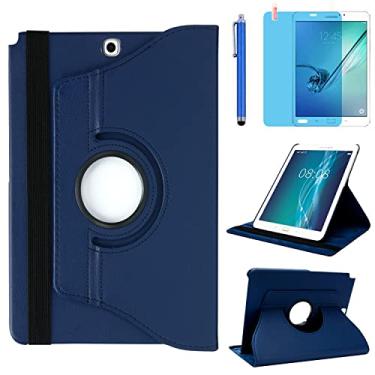 Imagem de Capa para Samsung Galaxy Tab A 9,7 polegadas 2015 (SM-P550 SM-T550 SM-T555) - Capa protetora inteligente com suporte giratório de 360 graus, com caneta Stylus, película de tela (azul escuro)