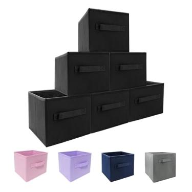 Imagem de Caixas de armazenamento pequenas [pacote com 6] 23 x 19 cm x 19 cm tamanho pequeno Fabirc organizador de brinquedos dobrável pano preto da BIGIC..