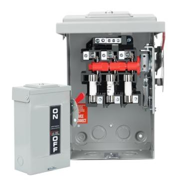 Imagem de Interruptores de segurança resistentes fusíveis 3P 30Amp 240V 3 fios, caixa de interruptores de desconexão CA, interruptor de segurança de desconexão rápida, equipado com fusíveis