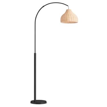Imagem de Brightech Luminária de pé de LED Lark para quarto, sala de estar, escritório - Candeeiro de arco de canto alto moderno com abajur de vime para pendurar Boho - Luz de leitura brilhante de cabeceira