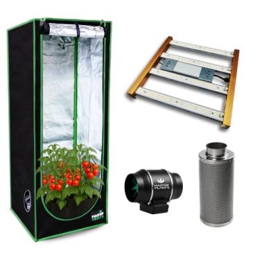 Imagem de Kit de Cultivo Grow Completo Estufa Tenda 80x80x180cm Cultivo Indoor, LED Grow Quantum Bar 120W Painel Lâmpada Chips LM283B Quantum Board Qb, Exaustor Turbo 100MM Ventilação e Filtro de Carvão Ativado