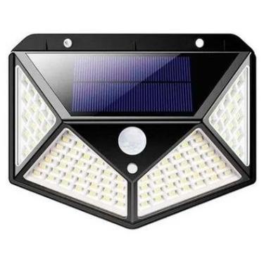 Imagem de Luminária Arandela Solar Refletor Parede 100 LEDs, Com Sensor De Presença, Recarregavel, Para Quintal e Jardim