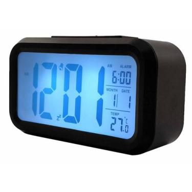 Imagem de Relógio De Mesa Digital Preto com Despertador e Sensor de Temperatura 