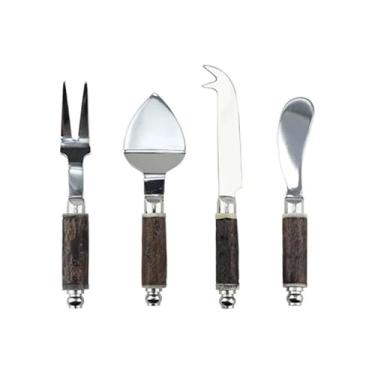 Imagem de Jogo de talheres para queijo Arvoredo em aço inox com cabo em madeira 4 peças