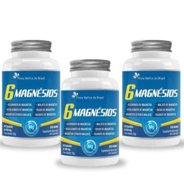 Imagem de 3x 6 Magnésios (Ascorbato, Bisglici, Citrato, Malato) 60 Caps Flora Na
