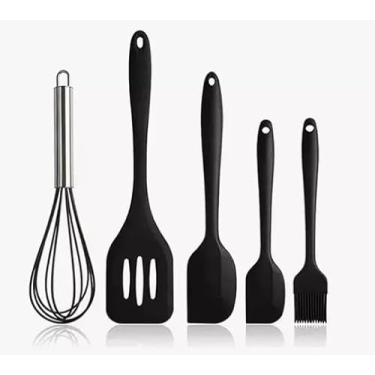 Imagem de Kit 5 Peças Utensílios de Cozinha em Silicone, Batedor e Espátulas, Preto