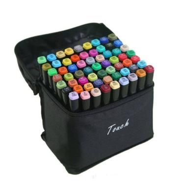 Imagem de Kit Canetinhas Pontas Duplas Coloridas 48 Cores Bolsa Preta