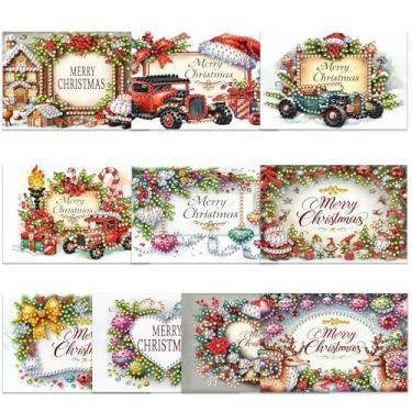 Imagem de MaiYiYi 10 peças de raspadinhas surpresa com pintura de diamante de Feliz Natal, alce, caminhão, arte de diamante, cartões da sorte, artes e artesanato para adultos, amigos e familiares