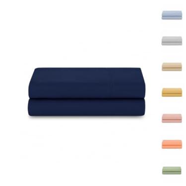 Imagem de Lençol 100% Algodão S/Elástico Avulso Liso com Viés Malha Penteada Fio 30/1 (Marinho, Queen)