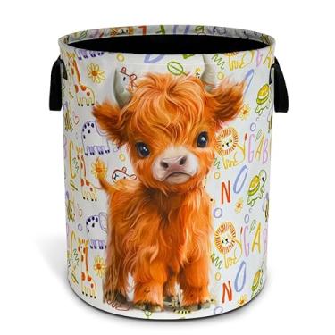 Imagem de Linda cesta de roupa suja de vaca Highland dobrável tecido Oxford impermeável bolsa engraçada cesto de roupas balde de roupas organizador de brinquedos para banheiro/armazenamento de lavanderia/quarto