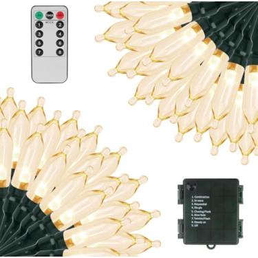 Imagem de Green Convenience Luzes de Natal 32 metros 300 luzes LED com função de memória temporizador ou corda de luz à prova d'água alimentada por bateria para decoração interna e externa