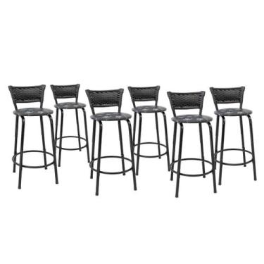 Imagem de Kit 6 Banquetas Para Bancada 60cm Preta Junco Preto Balcão Ilha Bistrô