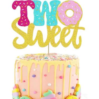 Imagem de Donut Sweet Two Cake Topper Glitter Theme Sencond Decorações de Feliz Aniversário para Meninas Meninos Artigos de Festa de Chá de Bebê