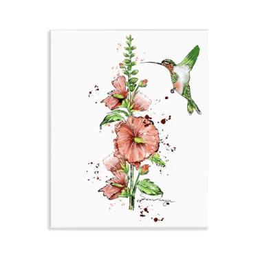Imagem de Stupell Industries Design artístico de placa de parede beija-flor e hollyhock por Susan Lugar, 35,5 x 28,5 cm