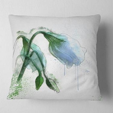 Imagem de Designart Green Tulipa Sketch Aquarela Floral Manta Sala de Estar, Sofá, Almofada de Alta Qualidade + Capa de Almofada Estampada em ambos os lados 45,72 x 45,72 cm