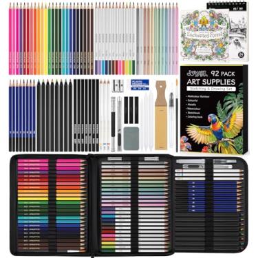 Imagem de Joyask Kit de esboço de materiais de arte, conjunto de lápis de cor com arco-íris, colorido, grafite, aquarela, metálico, lápis de carvão, kit de desenho para artistas, adultos, adolescentes