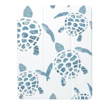 Imagem de Capa de tartarugas marinhas verdes compatível com iPad 9ª 8ª geração 10,9 polegadas 2021/2019/2018, capa engraçada com suporte de três dobras + porta-lápis para meninos e meninas, iPad Mini6 de 8,3