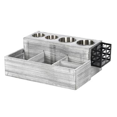 Imagem de oshhni Organizador de ferramentas para cabelo, suporte de armazenamento para penteadeira, suporte multifuncional para secador de cabelo, copos de aço