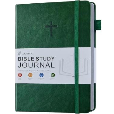 Imagem de JUBTIC Diário de estudo da Bíblia – Caderno de notas da igreja para anotações e reflexão, kit de diário diário de fé guiado – Presentes e acessórios religiosos baseados na fé (verde escuro)