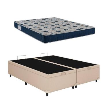 Imagem de Cama Box Baú Casal Bipartido Bege Colchão ISO 60 D28 - Ortobom