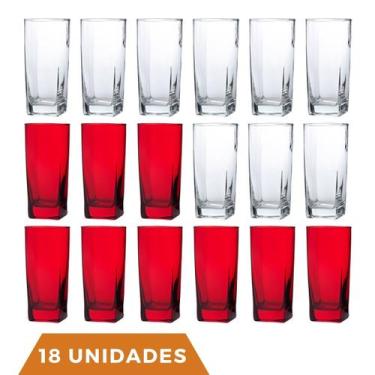 Imagem de Kit Copos de Vidro 320ml 9 Vermelho / 9 Transparente Texas - PRATICASA