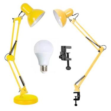 Imagem de Luminária Mesa 2x1 Metal Abajur Lâmpada Base Garra Flex + Lâmpada LED 