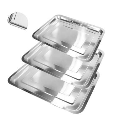 Imagem de Kit 3 Bandeja Inox Rasa Retangular 36-40-45 cm Multi Uso - Kehome