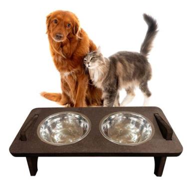 Imagem de Comedouro Pet Elevado Regulável Duplo Gato Cachorro 2 Potes-DESMONTAVE