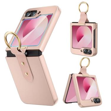 Imagem de Ruky Capa para Samsung Galaxy Z-Flip-6 com anel, capa de corpo inteiro à prova de choque Z Flip6 com protetor de tela externo integrado para meninas e mulheres capa para Galaxy Z Flip 6, ouro rosa