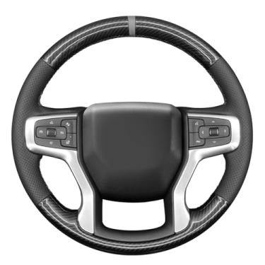 Imagem de MEWANT Capa de volante costurada à mão para Chevrolet Silverado 1500 2019-2024/Silverado 2500 2020-2024/Silverado 3500 2020-2024/Blazer 2019-2024/Suburban 2021-2024/Tahoe