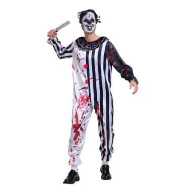 Imagem de Leajap Fantasia de palhaço assassino para adultos de Halloween: roupa de filme de terror assustador - fantasia cosplay de terrifier para festas adultas e eventos temáticos (preto-branco, GG)