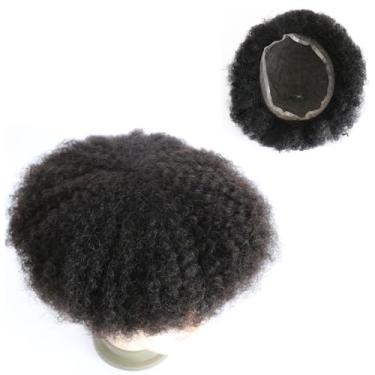 Imagem de lumeng Peruca afro masculina ondulada masculina peruca masculina peruca cacheada 100% cabelo humano afro-americano HD peruca ondulada 6 mm trama 360 sistemas de substituição 20,3 x 25,4 cm 1# Jet