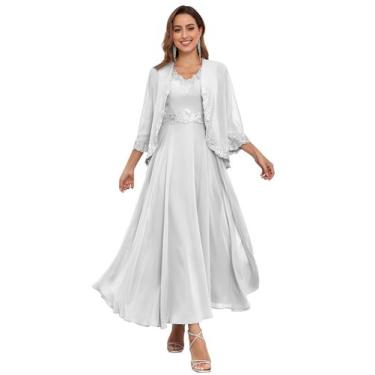 Imagem de Vestido Mãe do Noivo CDSSL com decote em V, chiffon branco, tamanho 4