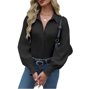 Imagem de Blusa feminina Zeagoo com avental de botões, lanterna preta M