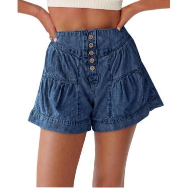 Imagem de Shorts jeans Cicy Bell femininos de cintura alta e pernas largas