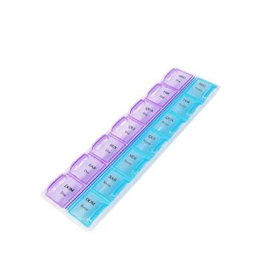 Imagem de Porta Comprimidos Organizador Semanal Caixa Divisória para Dia e Noite 7 Dias Roxo e Azul
