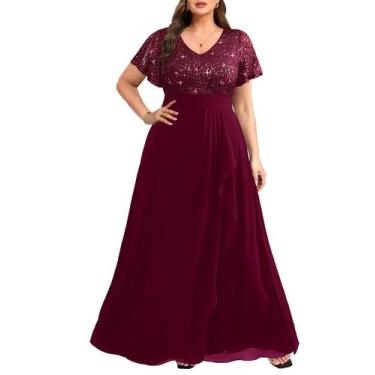 Imagem de Vestido Pinup Fashion Burgundy Plus Size em chiffon com lantejoulas