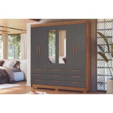 Imagem de Guarda Roupa Casal 6 Portas (2 C/ Espelho) E 9 Gavetas C/ Pés Colombo 6.9 Jatobá/grafite - Santos Andirá