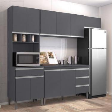 Imagem de Cozinha Modulada Completa Andréia 240 cm Com Tampo Cinza AJL